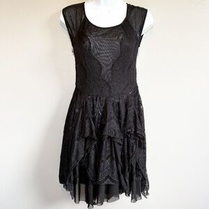 FREE PEOPLE Dress Ruffled Sleeveless Cocktail Black Size XS
